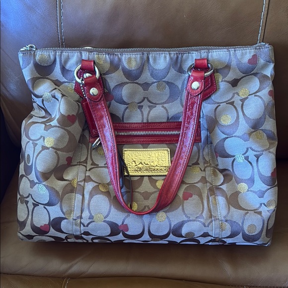 Coach Handbags - Coach Signature Tote Bag - Red and Brown